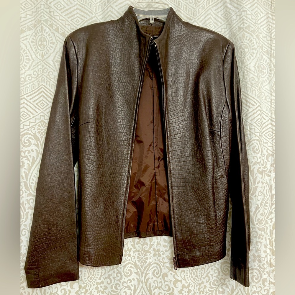 Express short brown leather jacket